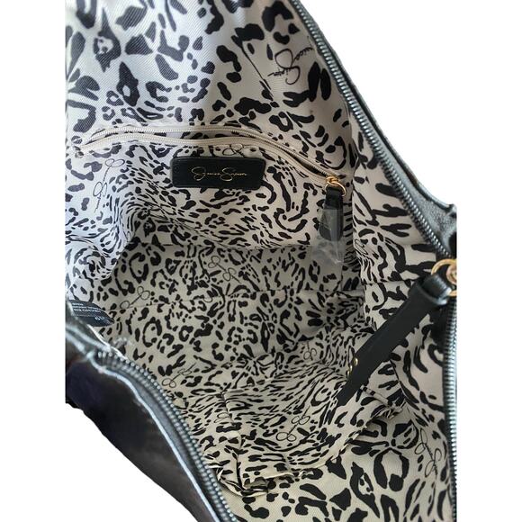 Jessica Simpson Handbag Shlder Tote Purse Blk Textured PVC Gold Chain studs - Picture 4 of 11